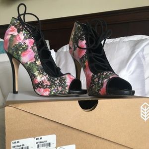 Flower Lace up Heels